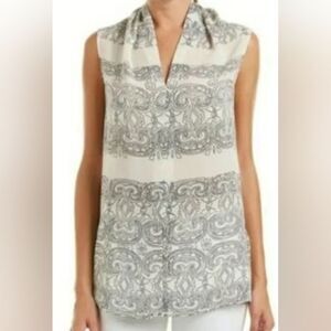 Cabi Elegant Tan Black Patterned Women's Top Size M